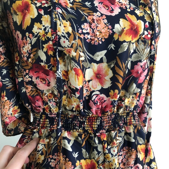 EUC Everly Cold shoulder Silk Fall Floral Foliage Romper - Picture 6 of 10